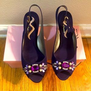 Nina Purple Dressy open-toe sling back low heels with gem stones -size 8